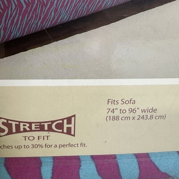 Madison Jersey Zebra Sofa Slipcover Pink and Blue fits 74 inch to 96 inch New - Picture 6 of 6